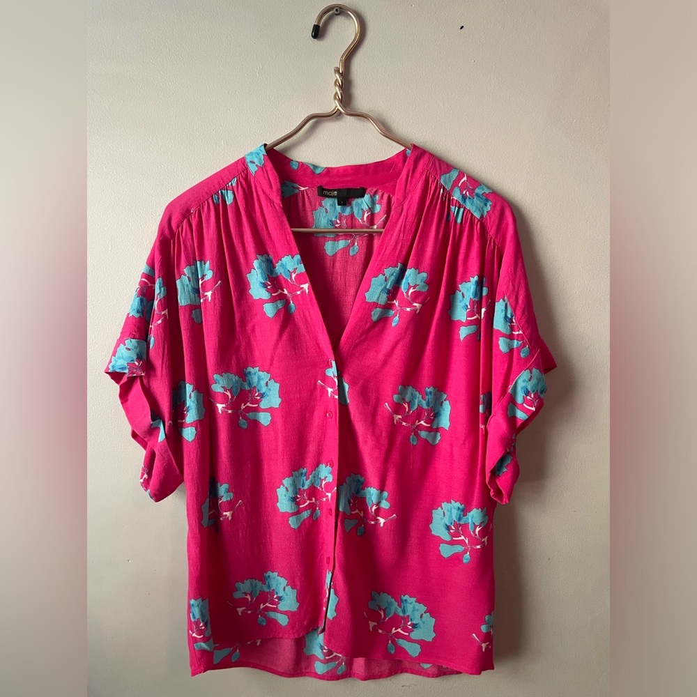 Maje Fuchsia and Teal Floral Blouse